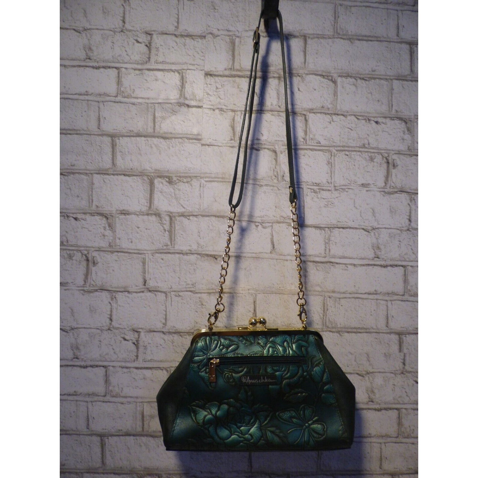 Anuschka 707 Leather Tooled Rose Clasp Top Shoulder Purse New